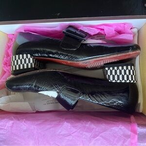 Chie Mihara Black Flats with Checkered Heel